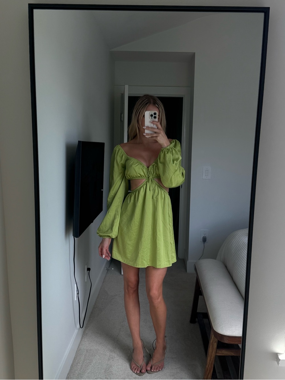 Dynamite Lime Green Long-Sleeve Cutout Mini Dress